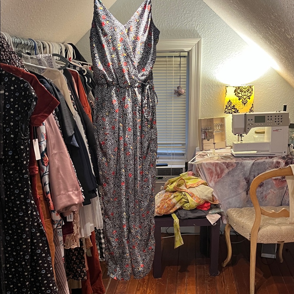 Anthropologie Black and Red Floral Jumpsuit